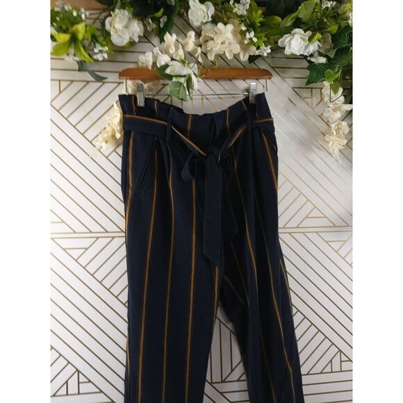ZARA TRAFALUC Women's Striped Belted Pants Navy Blue Size Small - Picture 4 of 8